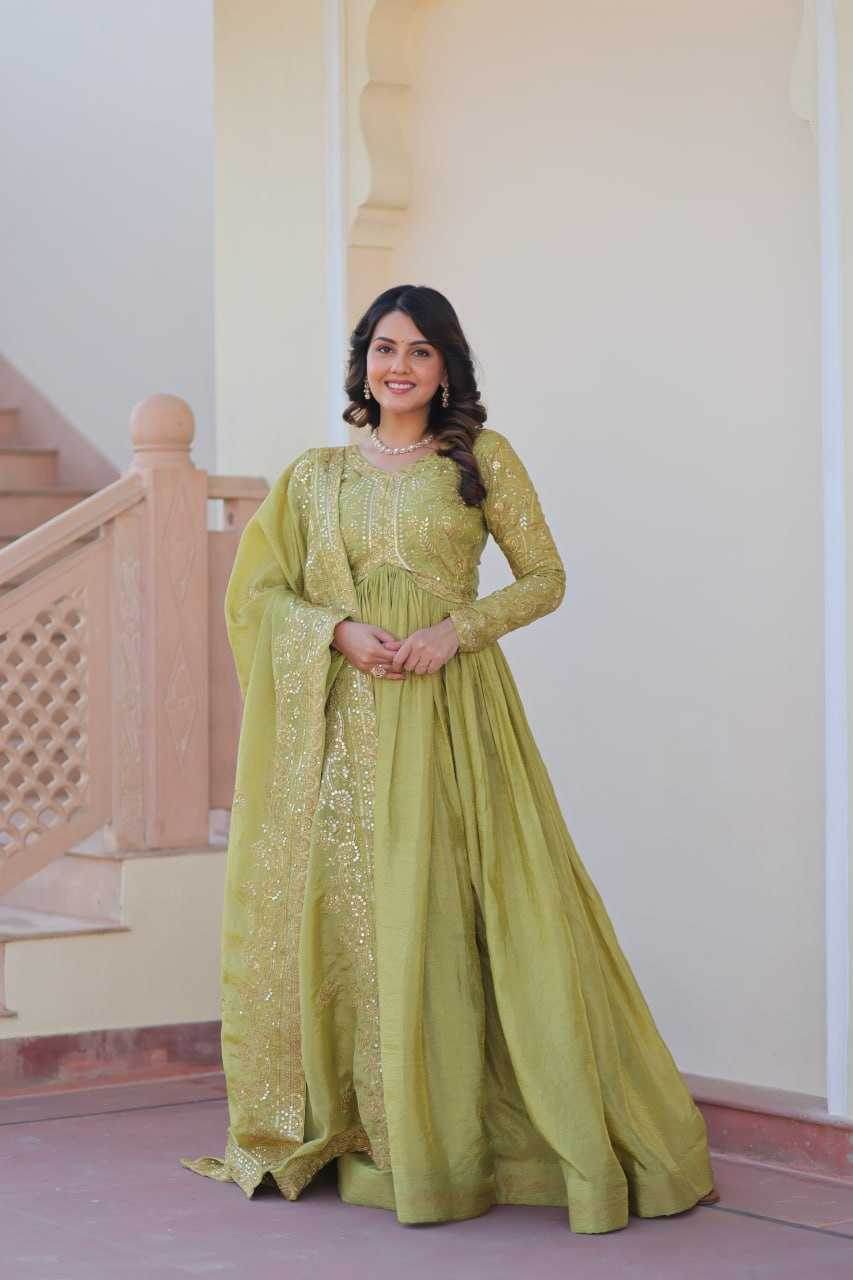 Crush Silk Embroidery Long Gowns - MYLUXURY LANE ENTERPRISE
